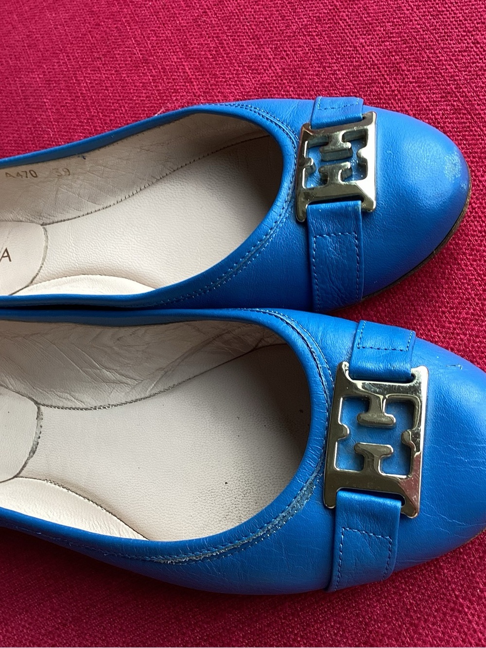 Escada Blue Leather  flats , size 9.